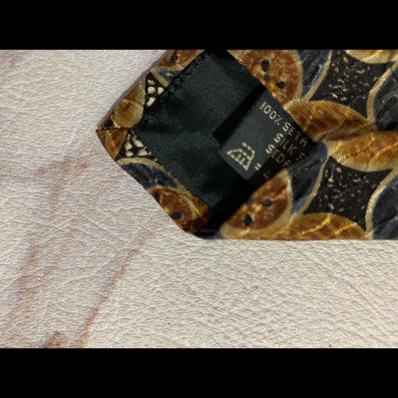 Ermenegildo Zegna Harry Rosen Multicolor gold Blue Geometric Silk Tie 60" L 4" W - Picture 7 of 7